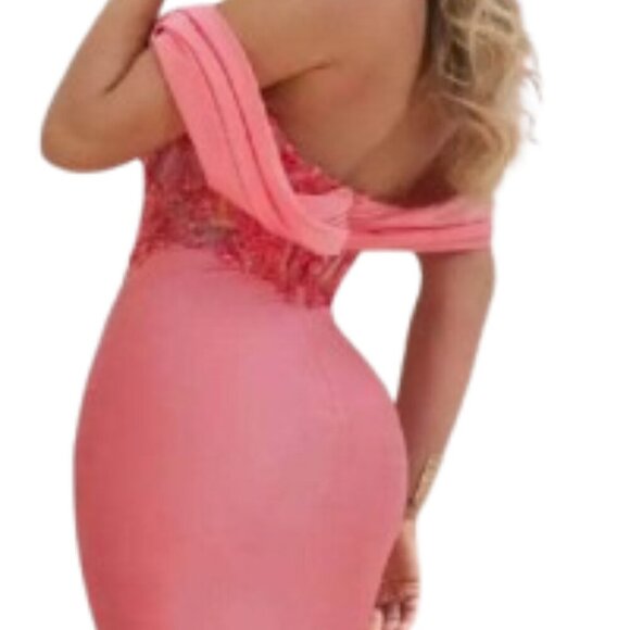 NWT Terani Couture 241P2250 Jersey Prom Dress Coral Size 6 - Picture 5 of 7